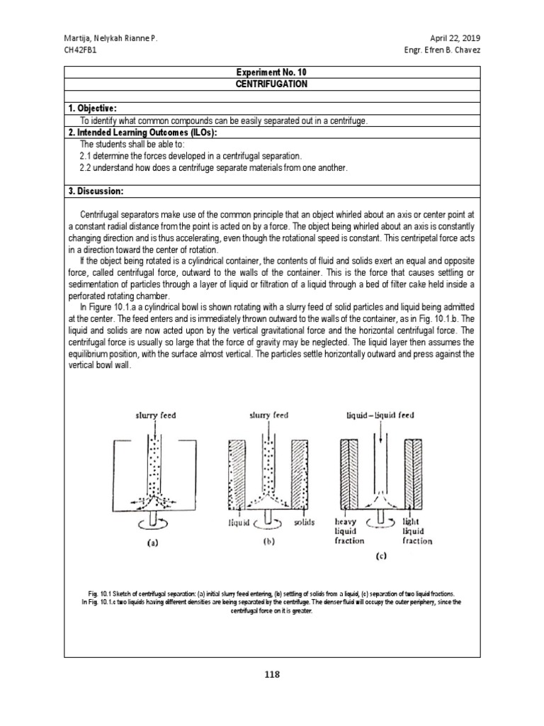 Experiment No. 10 Centrifugation 1. Objective 2. Intended Learning