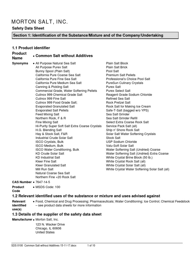 Softener Salt MSDS.pdf Sodium Chloride Occupational Safety And Health