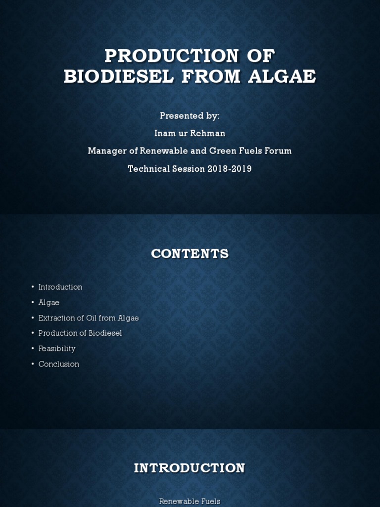 Biodiesel Production from Algae Explained | PDF