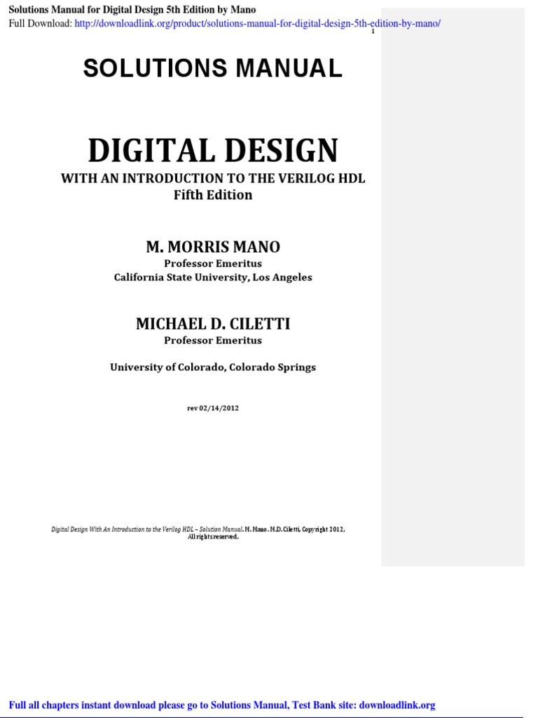 Solutions Manual For Digital Design 5th Edition by Mano PDF | PDF ...