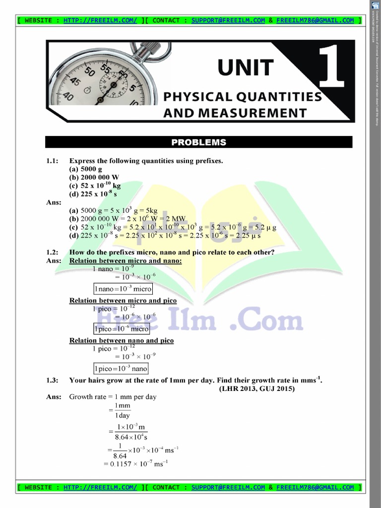 9th Physics, Ch#1, Exercise Problems | PDF