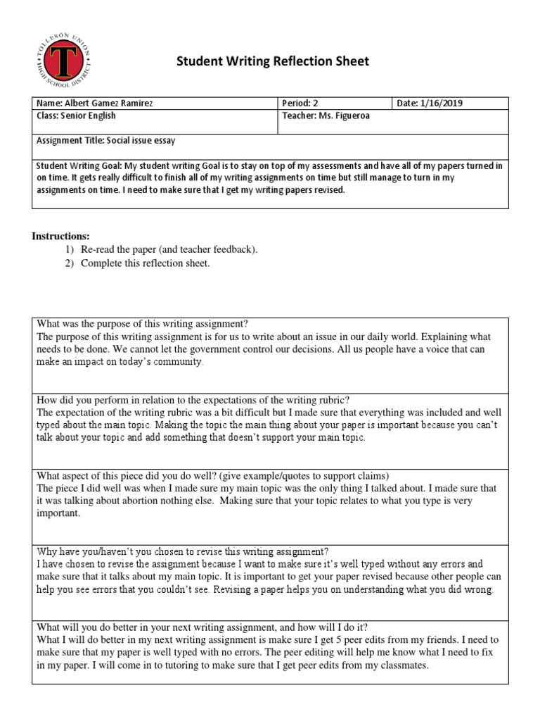 Senior Portfolio q1 End of Unit Reflection | PDF | Rubric (Academic ...