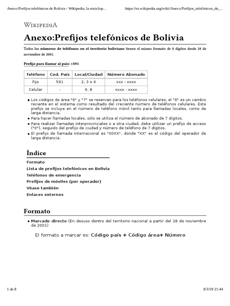 Prefijos Celulares Bolivia | PDF | Teléfonos móviles | Número de teléfono