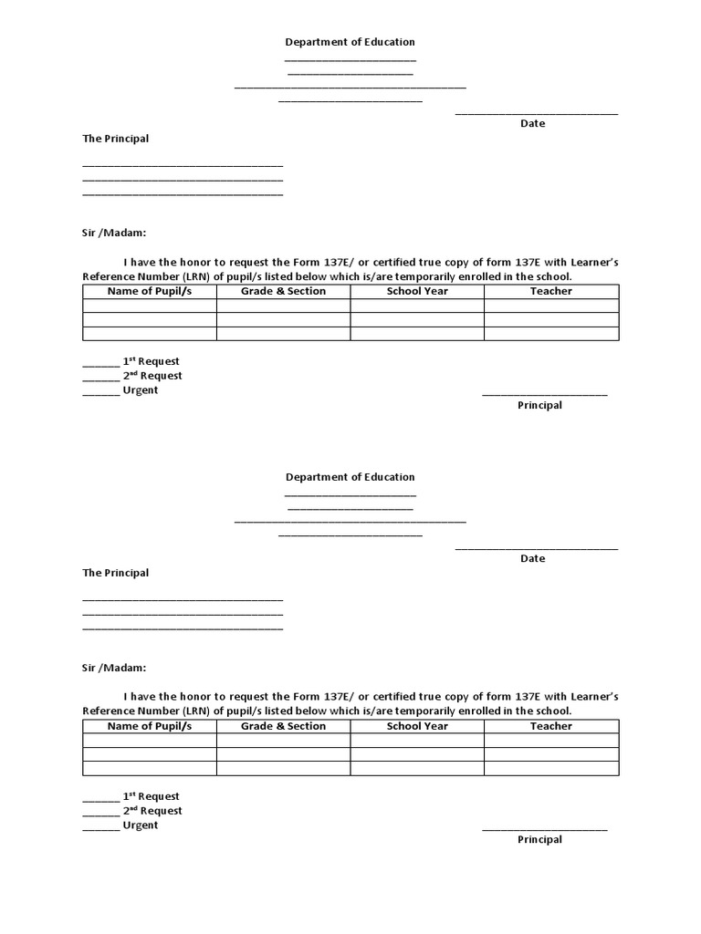 Request for Form 137E Copies | PDF | Career & Growth