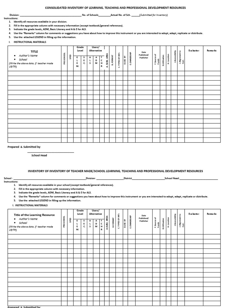 Inventory of LR TR School | PDF | Pedagogy | Teachers