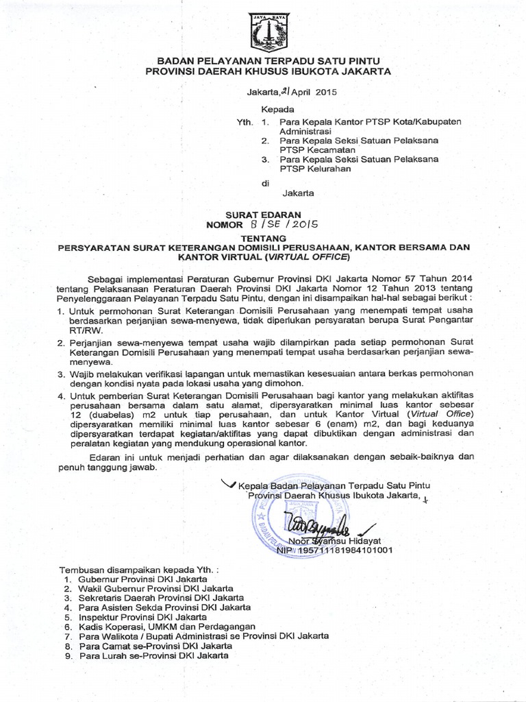 46surat Edaran No 8 Persyaratan Surat Keterangan Domisili