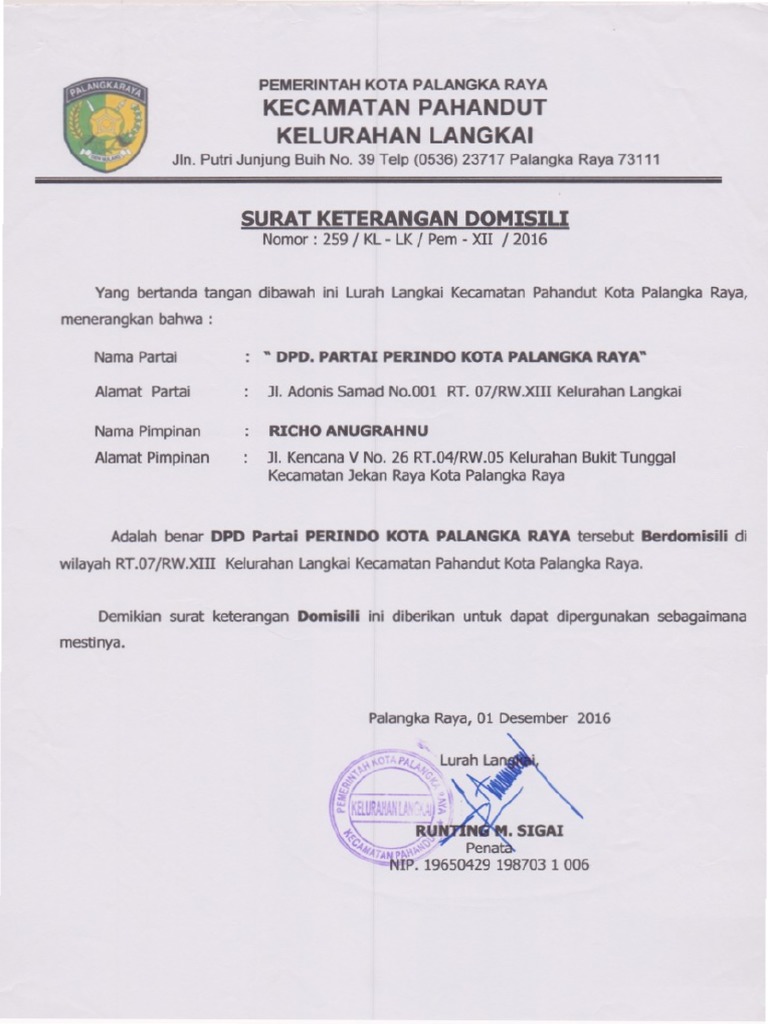 Contoh Surat Domisili Kantor Partai Contoh Surat Terbaru