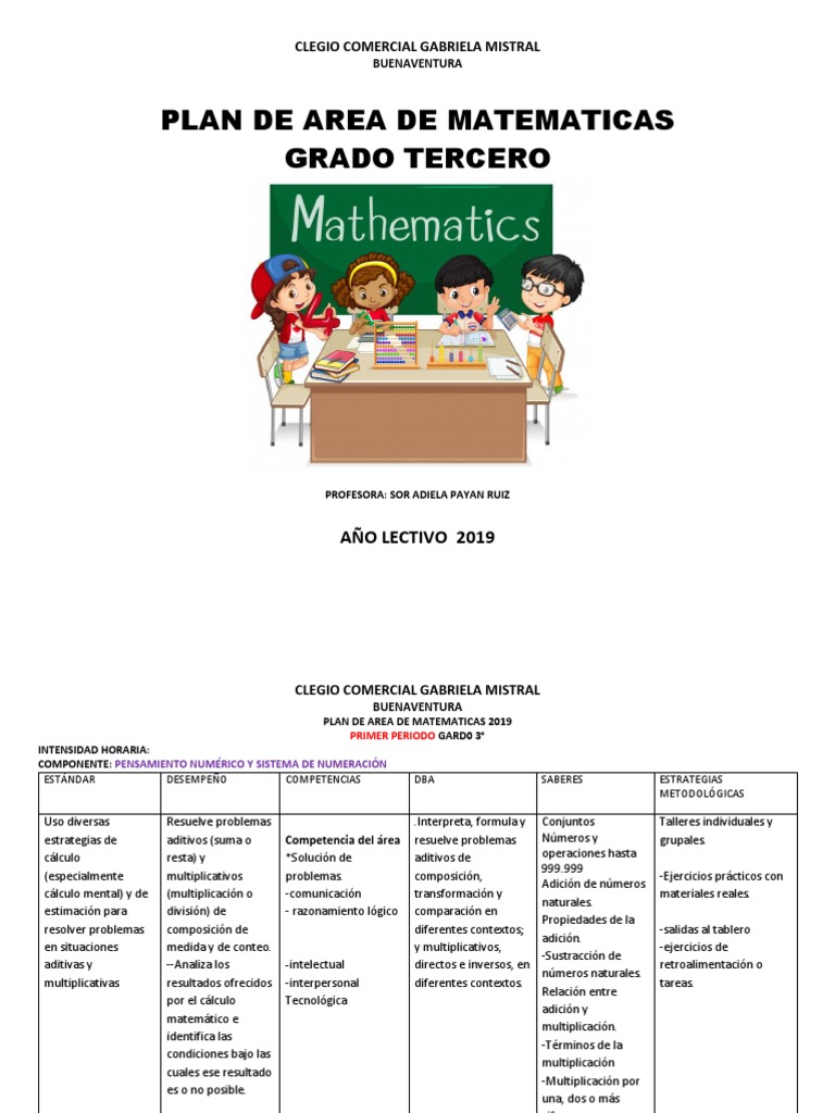 Plan de Area Grado Tercero | PDF | División (Matemáticas) | Paisaje