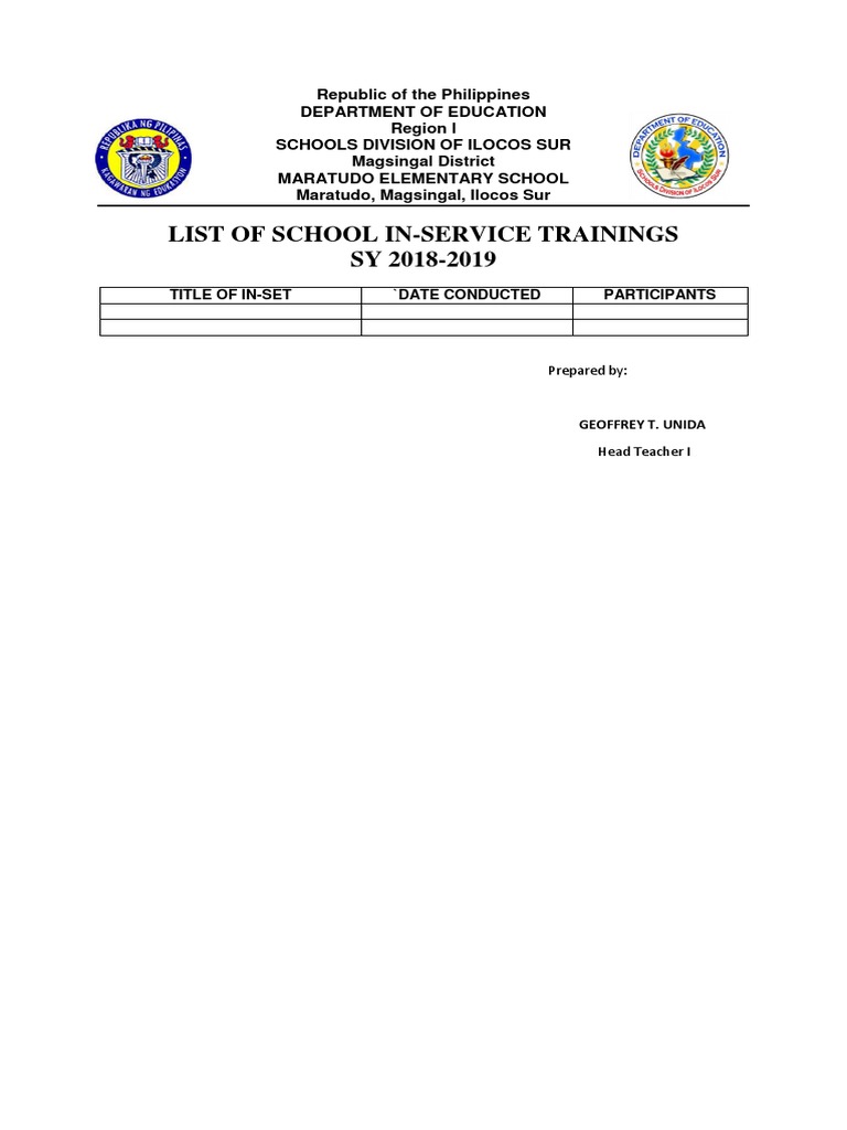 List of School In-Service Trainings SY 2018-2019 | PDF