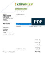 Invoice: Organico Agribusiness Ventures, Corp