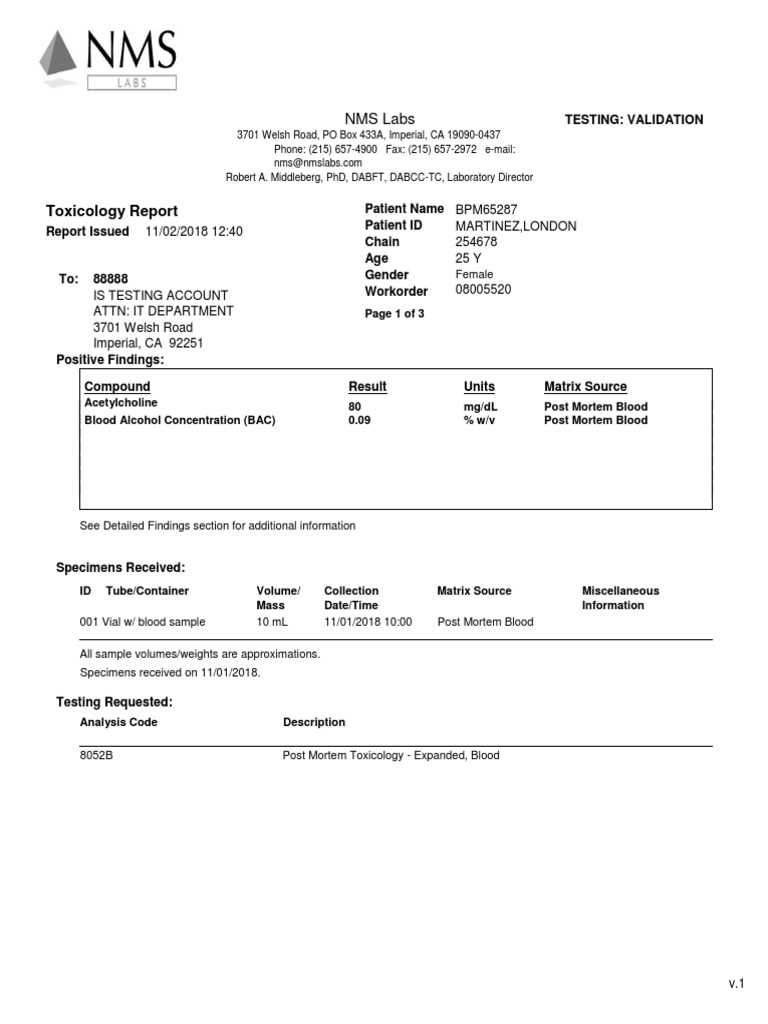 Toxicology Report NMS Labs PDF Mass Concentration (Chemistry