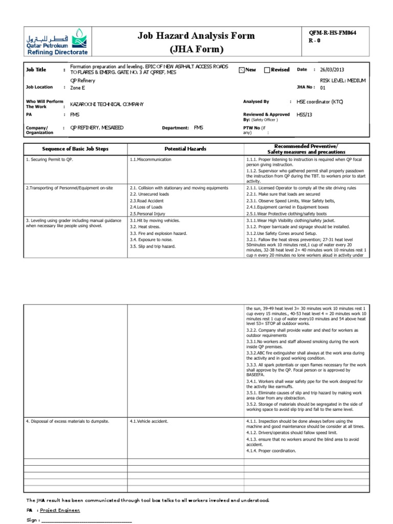 JHA Formation Preparation or Leveling. | PDF | Traffic Collision ...
