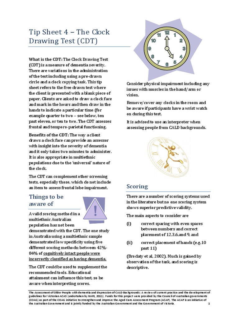 Tip Sheet 4 The Clock Drawing Test (CDT) Things To Be Aware of Scoring PDF Dementia Clock