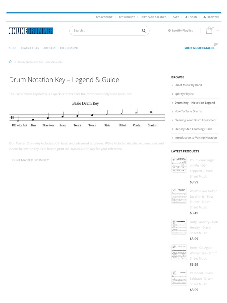 Drum Notation Key Drum Legend PDF Drum Kit Drumming