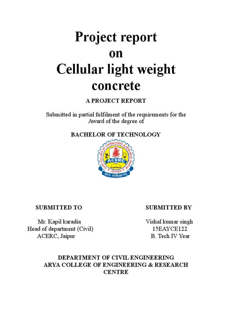 Project Report On Cellular Light Weight Concrete Pdf Brick Concrete