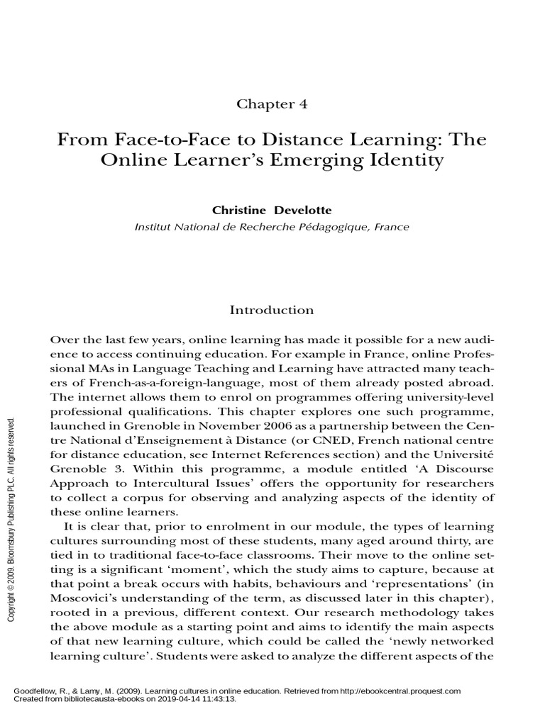 Learning Cultures in Online Education - (4 From Face-To-Face To ...