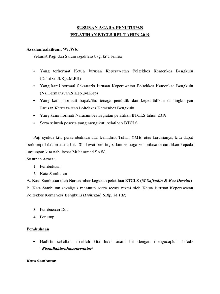 Susunan Acara Penutupan Btcls Rpl 4