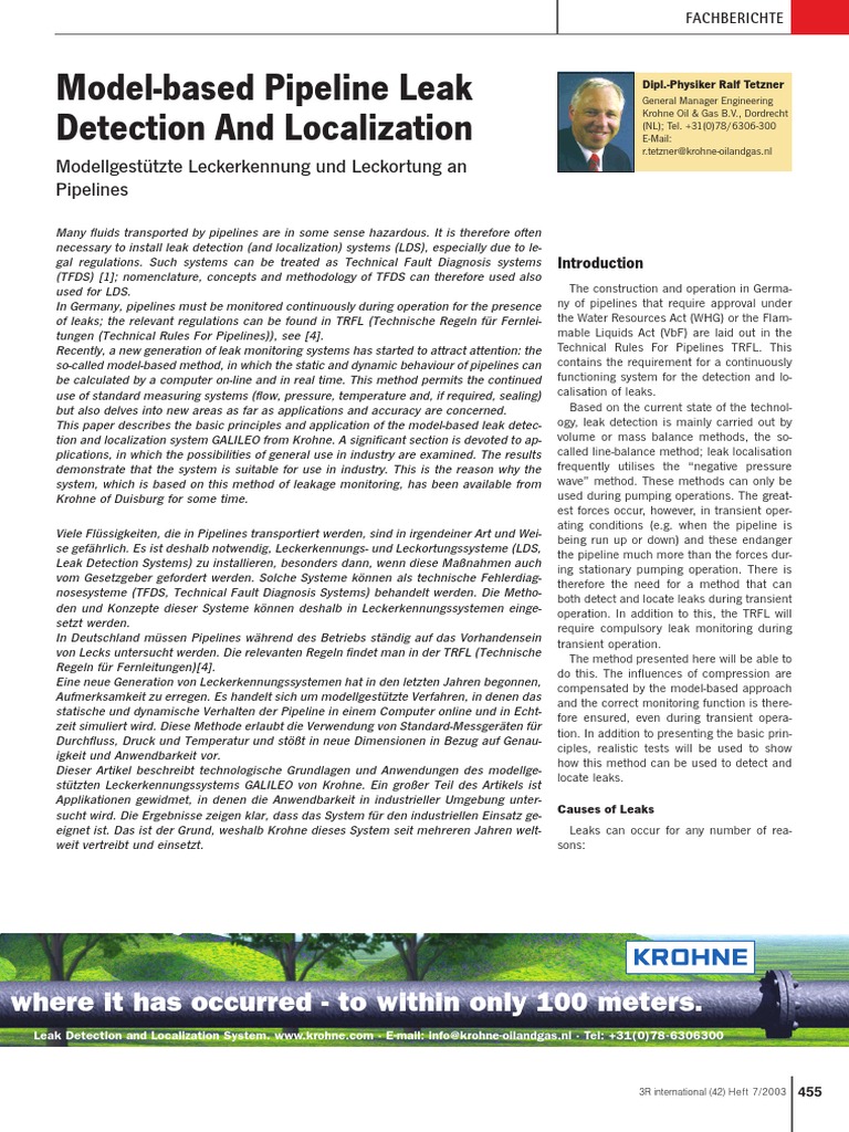 Model-Based Pipeline Leak Detection | PDF | Pipeline Transport | Fluid ...