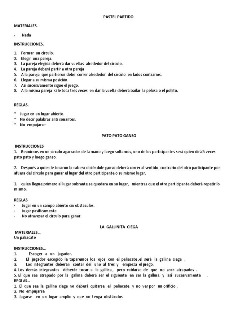 Instructivo De Juego Do A Blanca Do A Blanca San Pedro Sula