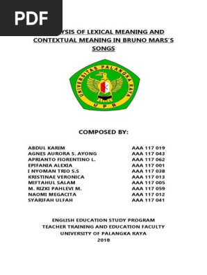 Analysis Of Lexical Meaning And Contextual Meaning In Bruno Mars Pdf Lexicon Semantics