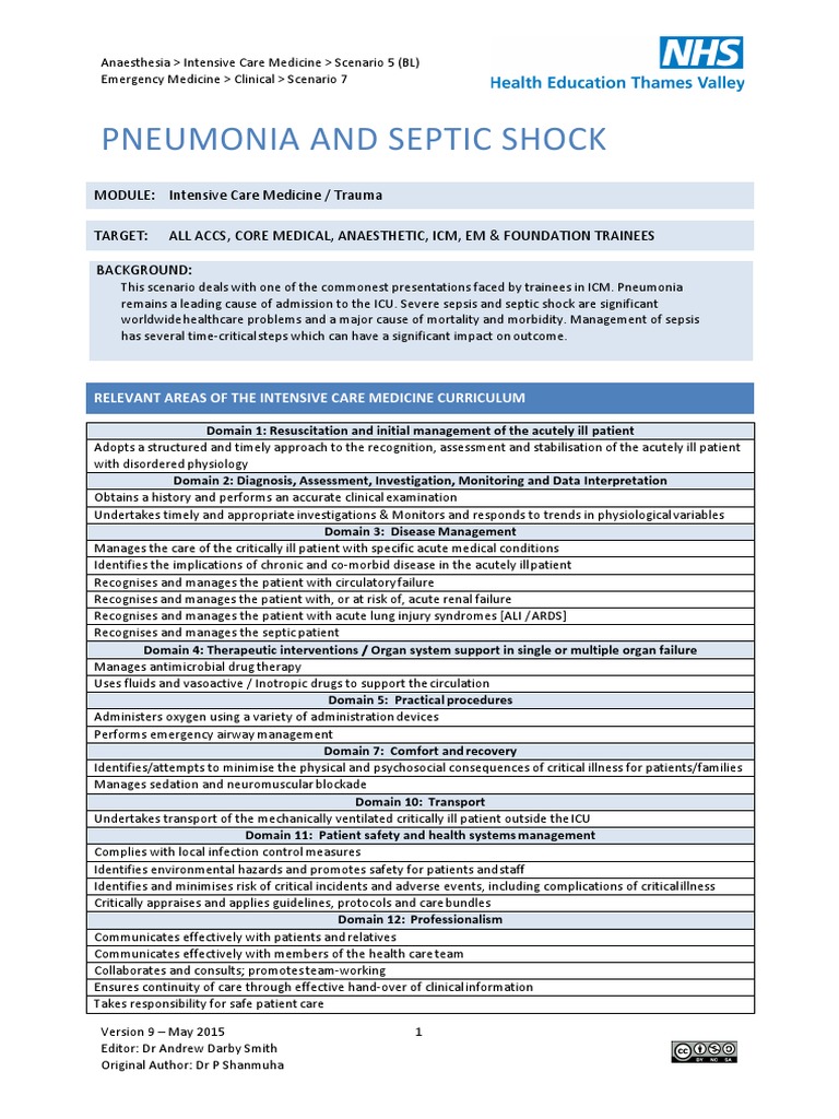 Pneumonia and Septic Shock Management | PDF | Sepsis | Intensive Care Unit