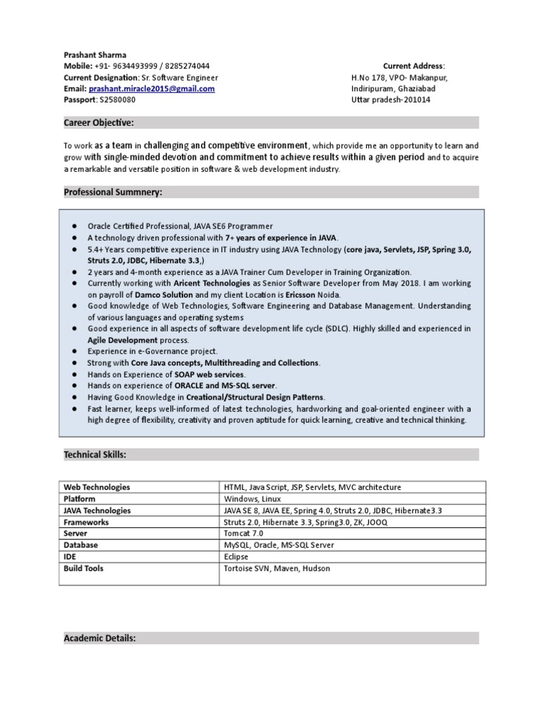 Resume Prashant Sharma | PDF | Programmer | Java (Programming Language)