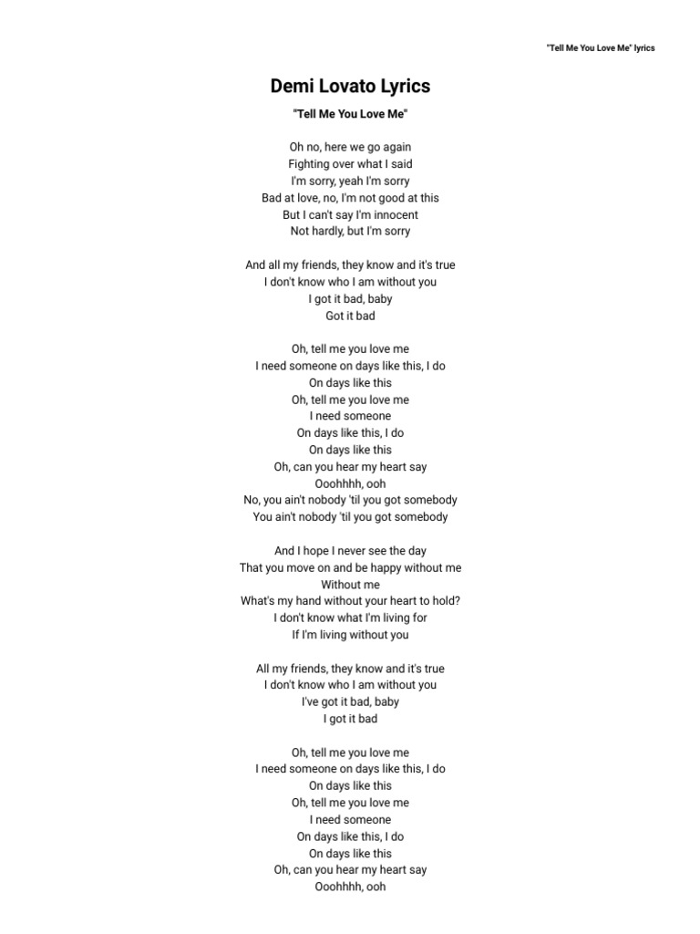 Demi Lovato Tell Me You Love Me Lyrics Azlyrics Com Recorded Music Albums