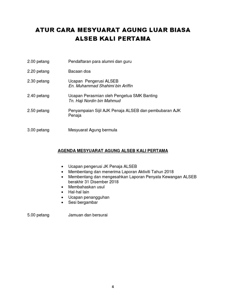 4 Atur Cara Mesyuarat Agung Luar Biasa Alseb Kali Pertama  PDF