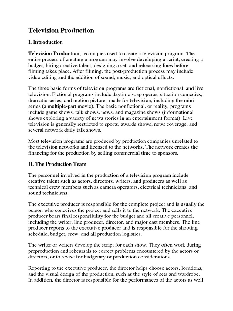 Television Production PDF Filmmaking Film Director