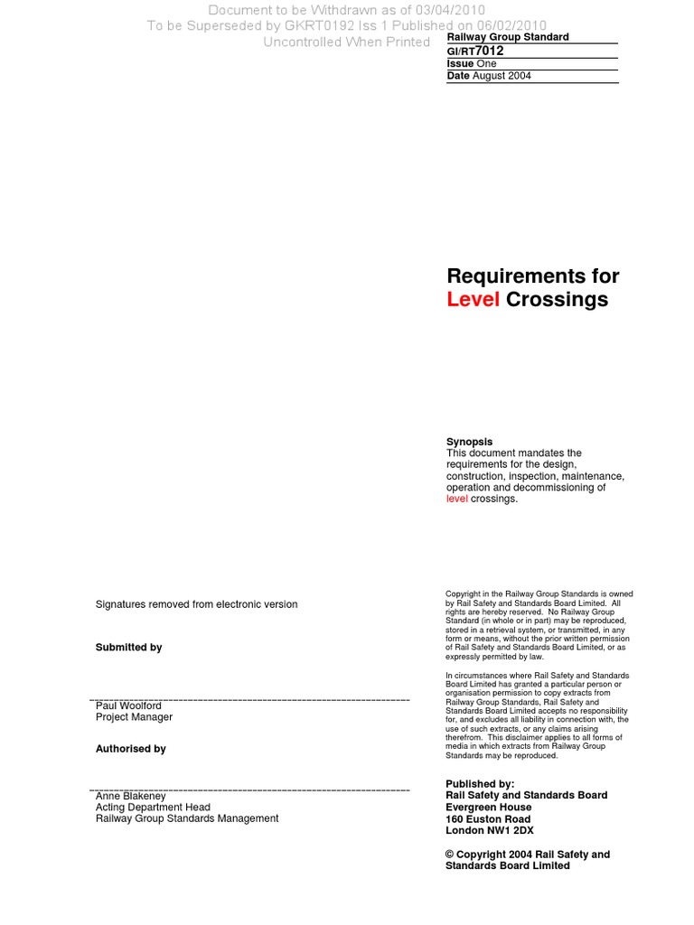 Level Crossing Requirements Pdf Rail Transport Traffic