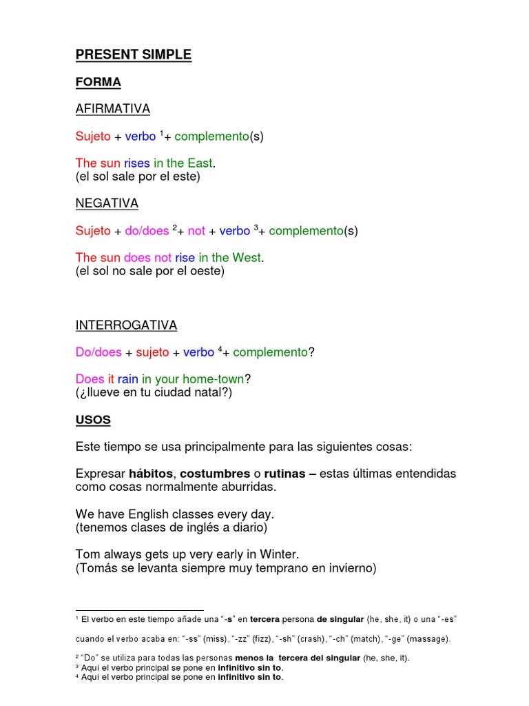 Uso del Presente Simple en Inglés | PDF | Verbo | Asunto (gramática)