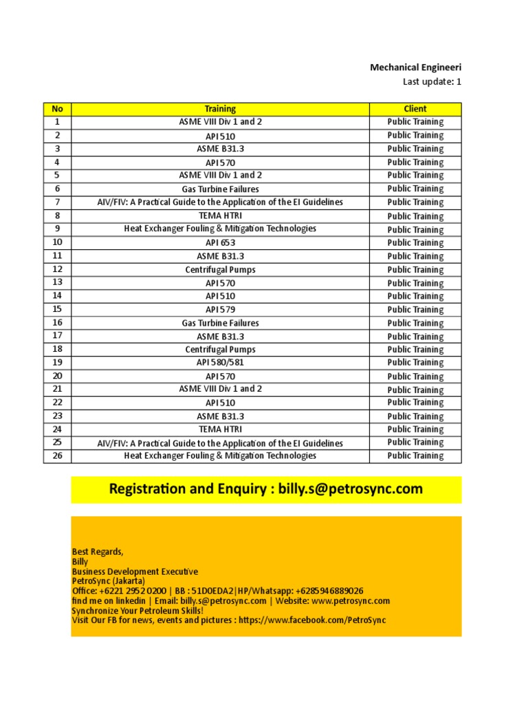 No Training Client Mechanical Engineering Training Calendar 2015