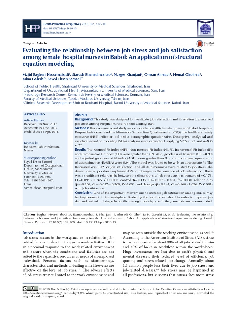 Evaluating The Relationship Between Job Stress and Job Satisfaction ...
