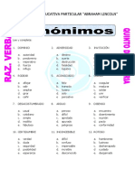 Sinónimos Ejercicios para Quinto de Primaria