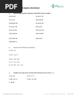 Year 8 Algebra Worksheet PDF