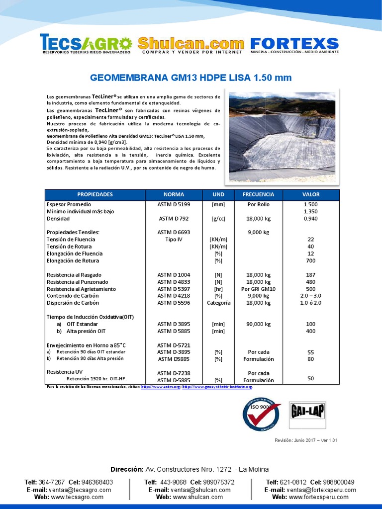 Ficha Tecnica - Geomembrana Gm13 Hdpe Lisa 1.50 Mm | Ingeniería ...