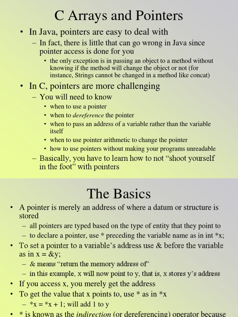 C Arrays and Pointers: - in Java, Pointers Are Easy To Deal With | PDF ...