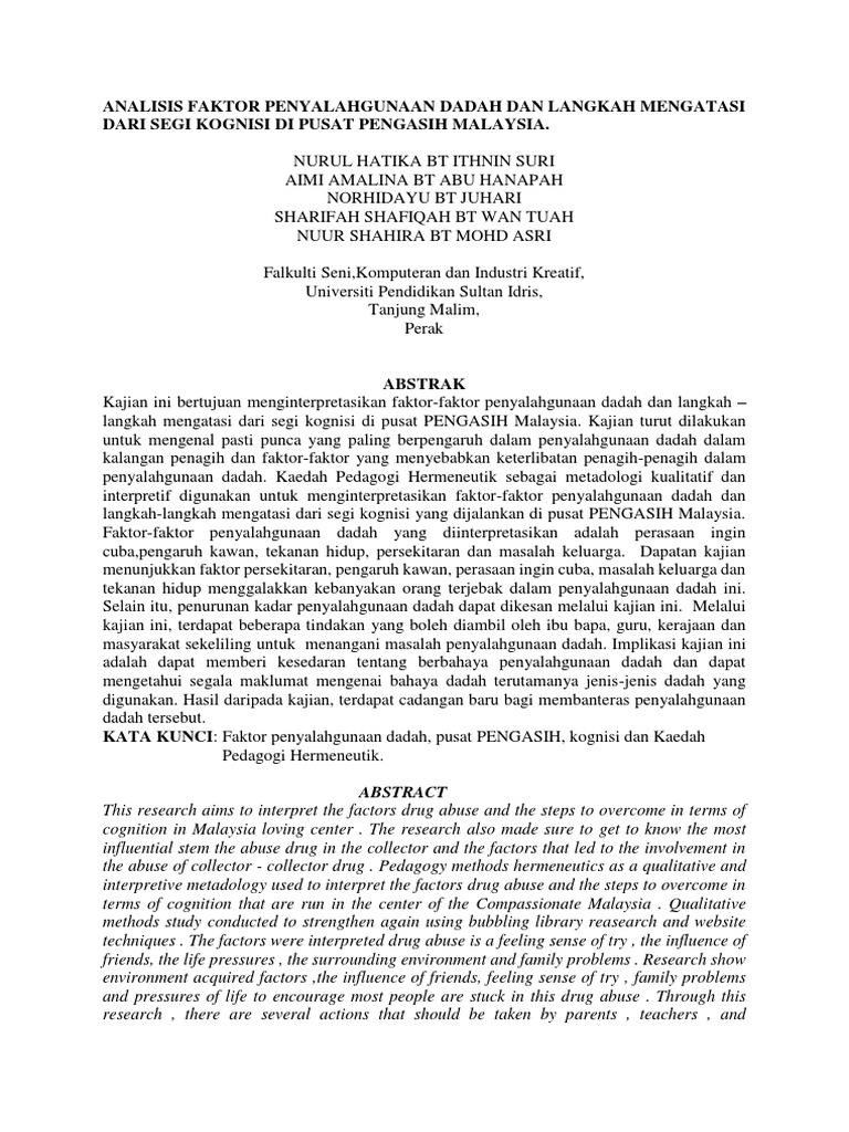 Analisis Faktor Penyalahgunaan Dadah Dan Pdf