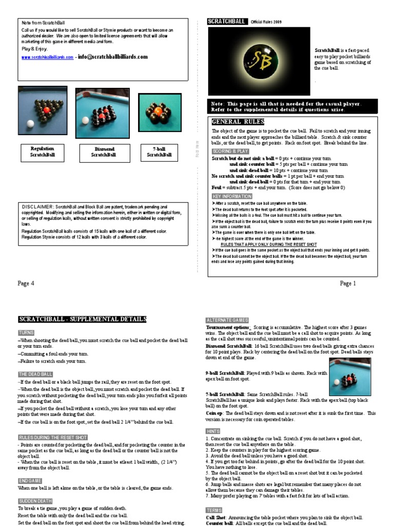 Scratch Ball Billiard Rules PDF