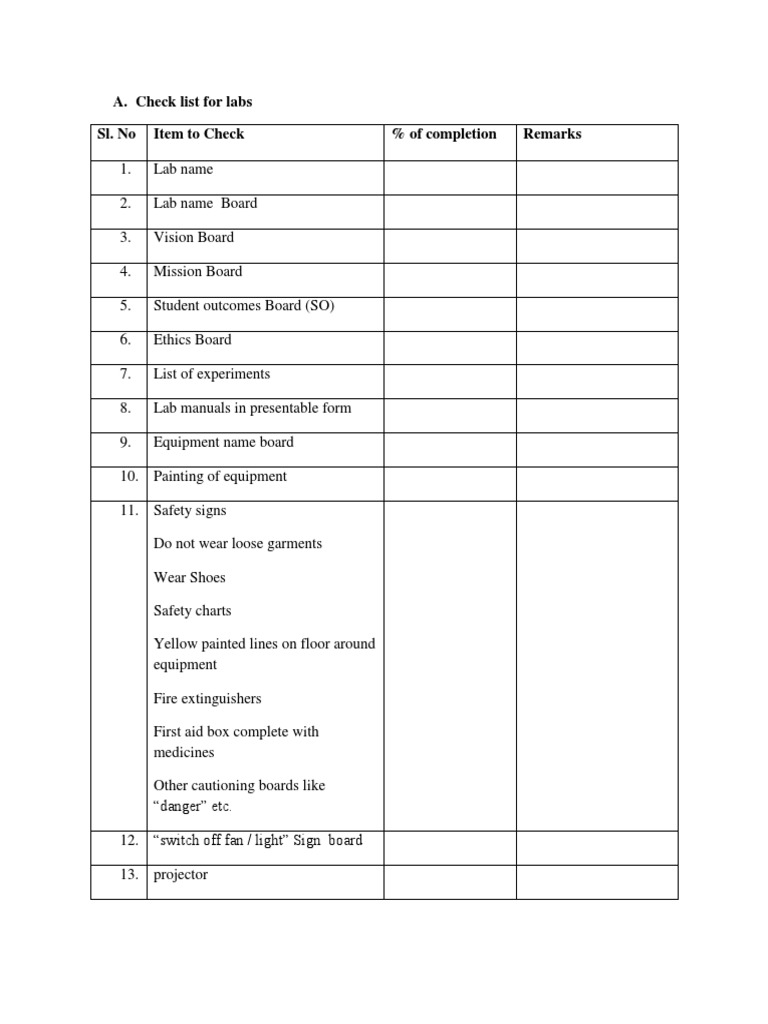 Lab Maintenance Checklist | PDF