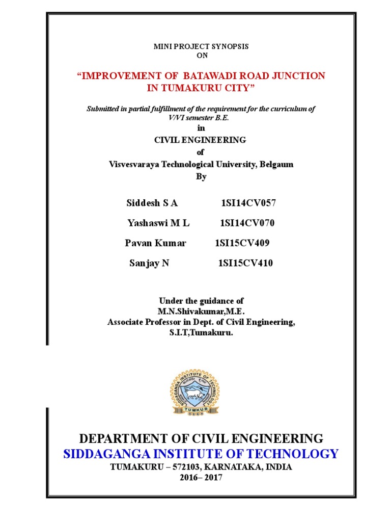 "Improvement of Batawadi Road Junction in Tumakuru City" Department of