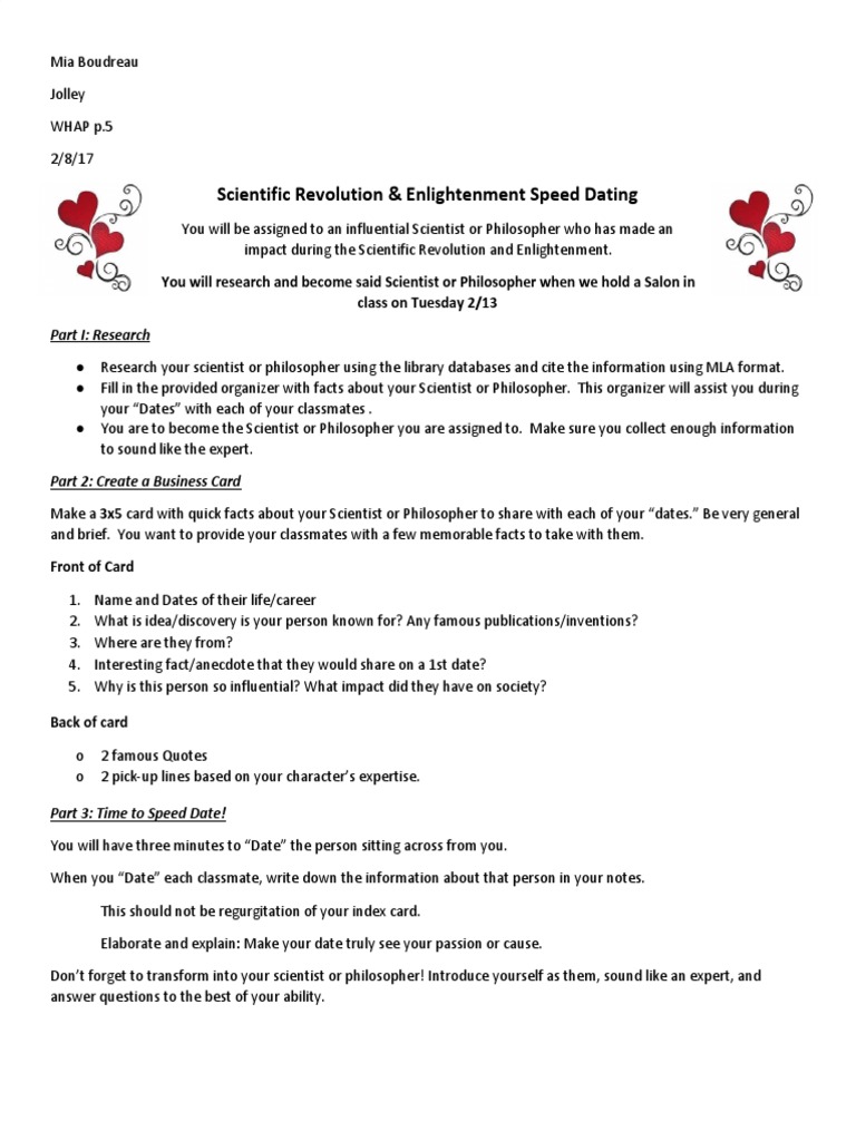 Mia Speed Dating Scientific Revolution And Enlightenment Reason Knowledge