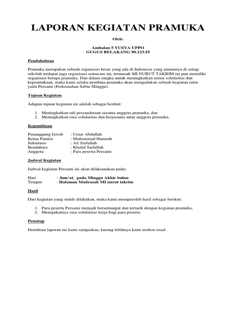 Contoh Laporan Kegiatan Pramuka Pdf - Riset