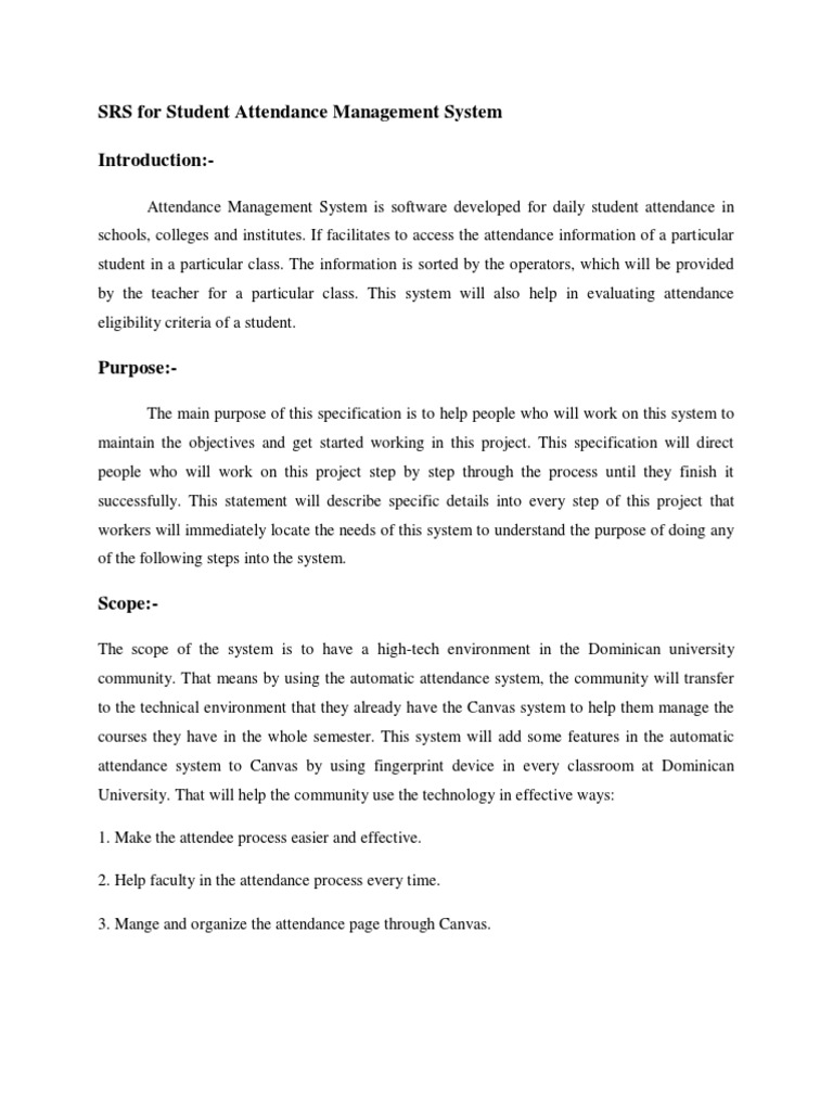 SRS for Student Attendance System | PDF | System | Specification ...