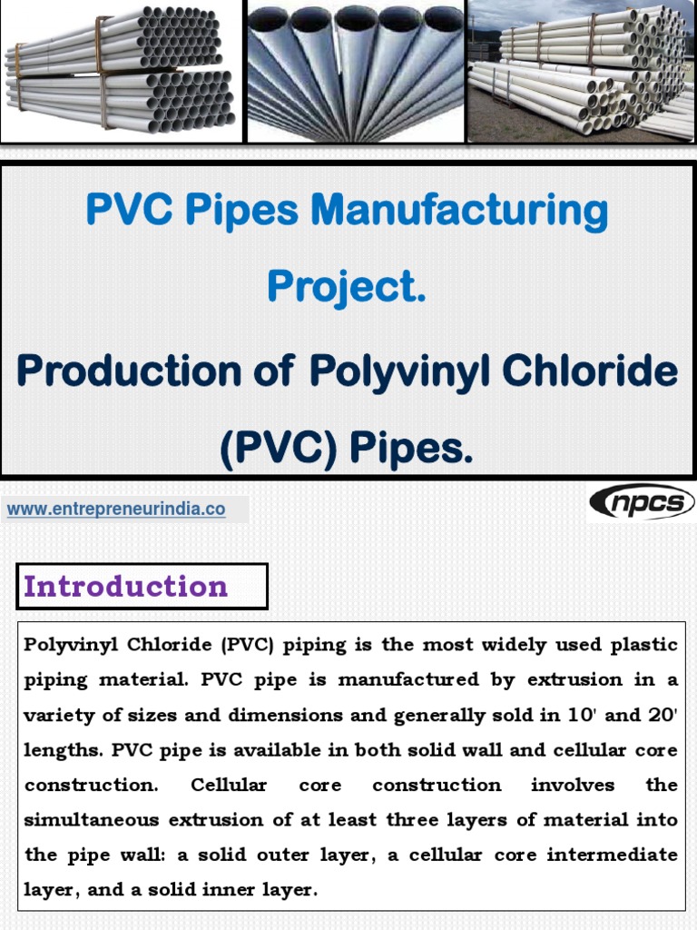 PVC Pipes Manufacturing Project. Production of Polyvinyl Chloride (PVC