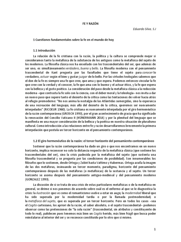 Fe y razón: una relación complementaria | PDF | Fe | Verdad