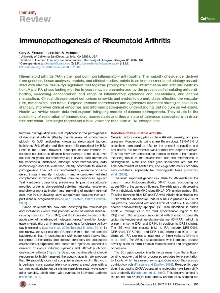 Immunopathogenesis of Rheumatoid Arthritis | PDF | Immune System ...