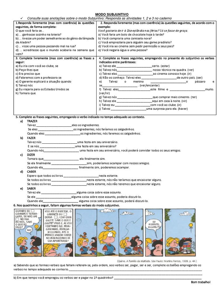Atividades sobre o modo subjuntivo | PDF | Lazer