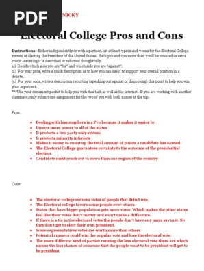 m - electoral college pros and cons