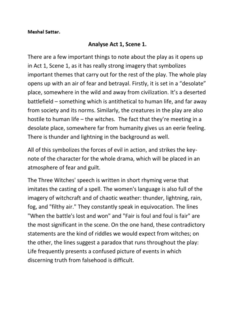Macbeth Act 1 Scene 1 Analysis | PDF | Macbeth